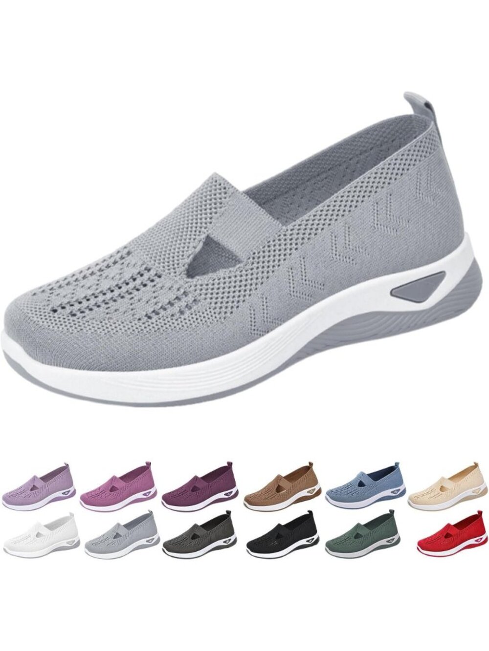 Women's Grey Woven Lightweight Non-Slip Arch Support Breathable Walking Shoes